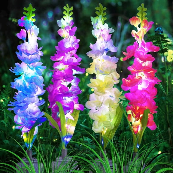 KOMI Solar Garden Lights, Solar Delphinium Flowers Lights 8 Pack 160 LEDs, Waterproof Solar Outdoor Lights Two Lighting Modes for Wedding Party Garden Yard Patio Lawn Decor and Gift for Mother