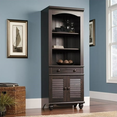 Sauder Harbor View Bookcase With Doors In Antiqued Paint