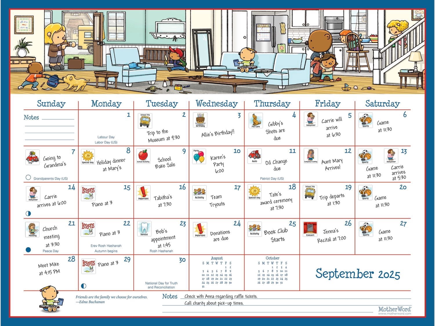 Calendrier familial ultime MotherWord 2026, grand format pour bureau ou mur, en anglais