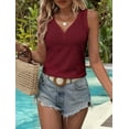 thumbnail image 5 of Fashion Button Embroidered Eyelet Tank Top Women Summer Tops Casual Country V Neck Tee Shirts Sleeveless Loose Blouse Dark red L, 5 of 9