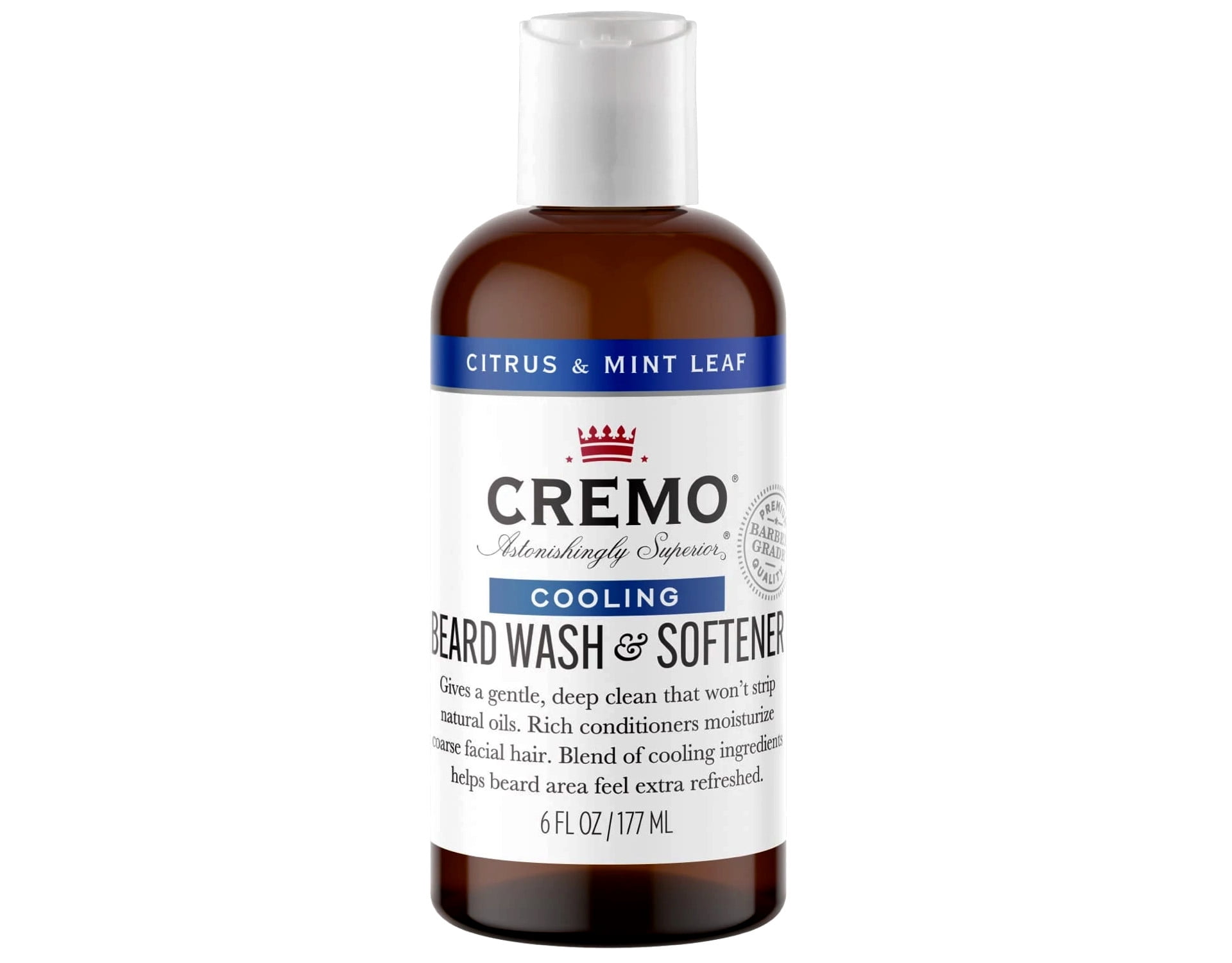 Cremo Citrus Mint Leaf 2n1 Cooling Beard and Face Wash, Specifically Designed to Clean Coarse Facial Hair, 6 Oz
