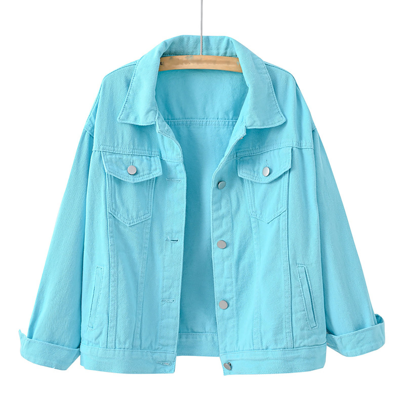 2023 Women's Button Down Jean Denim Jackets Lapel Casual Shackets Solid Classic Denim Coat Outerwear Autumn Spring Womens Clothes - image 4 of 4