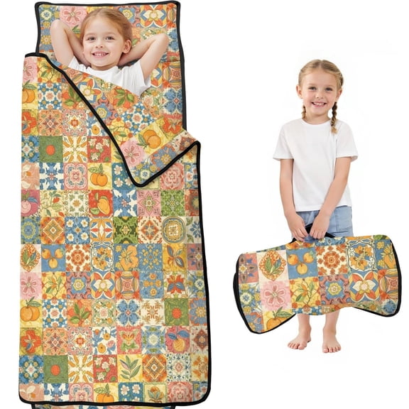 Pioneer Flower Floral Print Pattern Teens Toddler Nap Mat with Pillow, Sleeping Mat Bag for Preschool Daycare 59"x22"