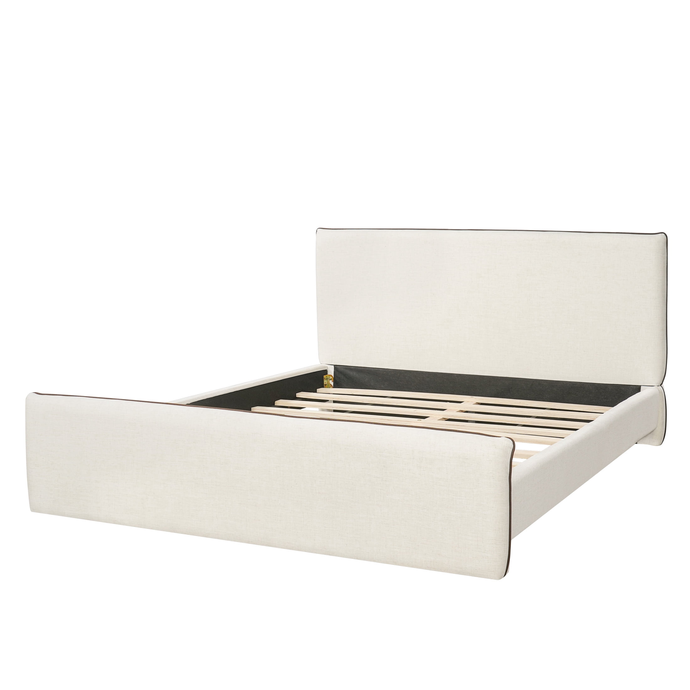 Christopher Knight Home Queen Size Upholstered Platform Bed Frame with Linen Fabric, Thick Headboard, Beige