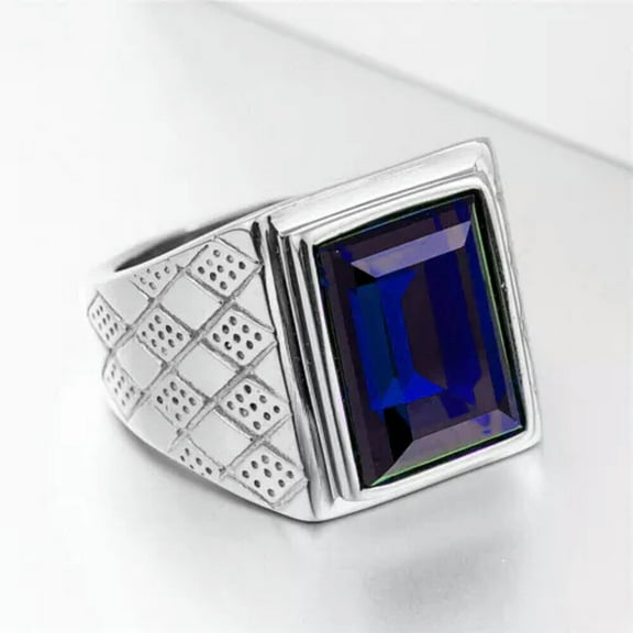 K-KED Vintage Men's Blue Square CZ Wedding Ring Stainless Steel Classic Signet Ring-11