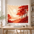 thumbnail image 5 of Tall Orange Trees in a Hazy Mountain Valley with Water, Dreamy Illustration for Nature Lovers, Scenic Autumn Wall Art, Housewarming Gift, Tapestry Wall Hanging for Living Room and Bedroom, 5 of 7