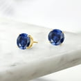 thumbnail image 4 of Gem Stone King 18K Yellow Gold Plated Silver Blue Created Sapphire Stud Earrings for Women Men (7.32 Cttw, Round 10MM), 4 of 4
