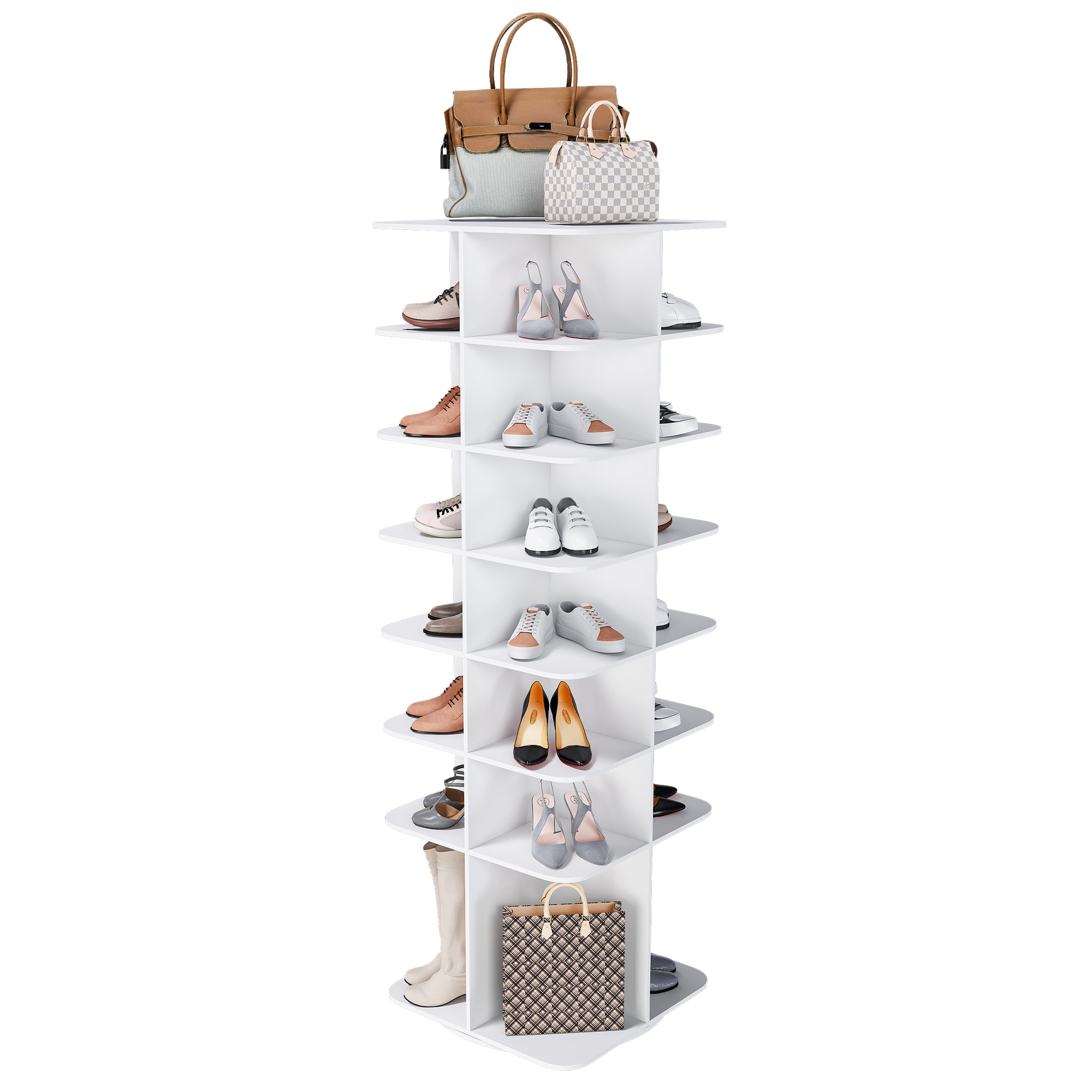 7-Tier 360° Rotating Lazy Susan Shoe Rack Tower, Free Standing Spinning Shoe Storage Organizer Holds up to 28 Pairs