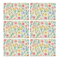 Pioneer Flower Floral Print Pattern Summer Placemats Table Placemats Set Of 6-Linen Kitchen Washable Placemats Table Mats 12x18 Inch Non-Slip Heat Resistant