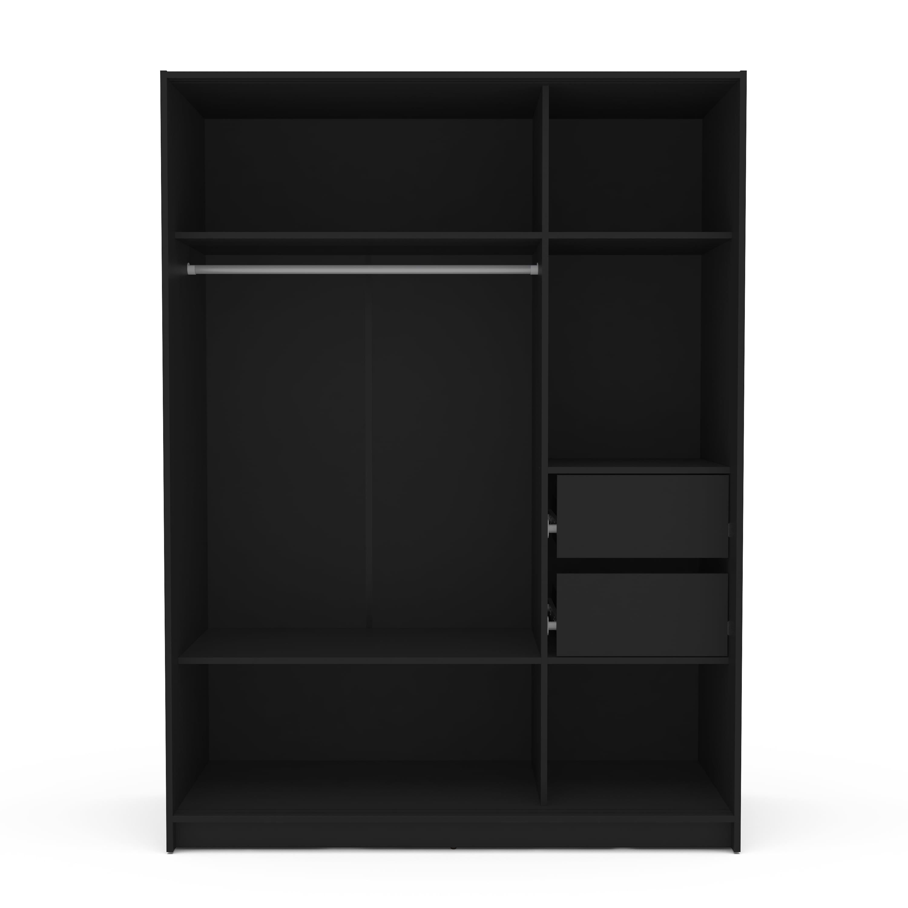 Polifurniture Denmark 71 in. Modern Bedroom Armoire with 3 Sliding Doors, 2 Drawers, Shelves & Hanging Rod, Black