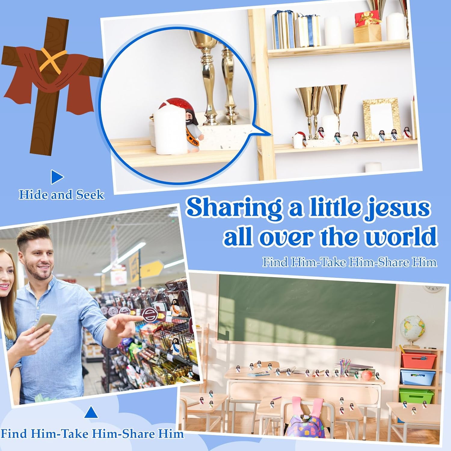 300 Pcs Little Jesus Figures – “Jesus Loves You” Mini Jesus in 5 Bright Colors, Religious Hide and Seek Game Favors for Easter, Sunday School, Baptism, and Church Events