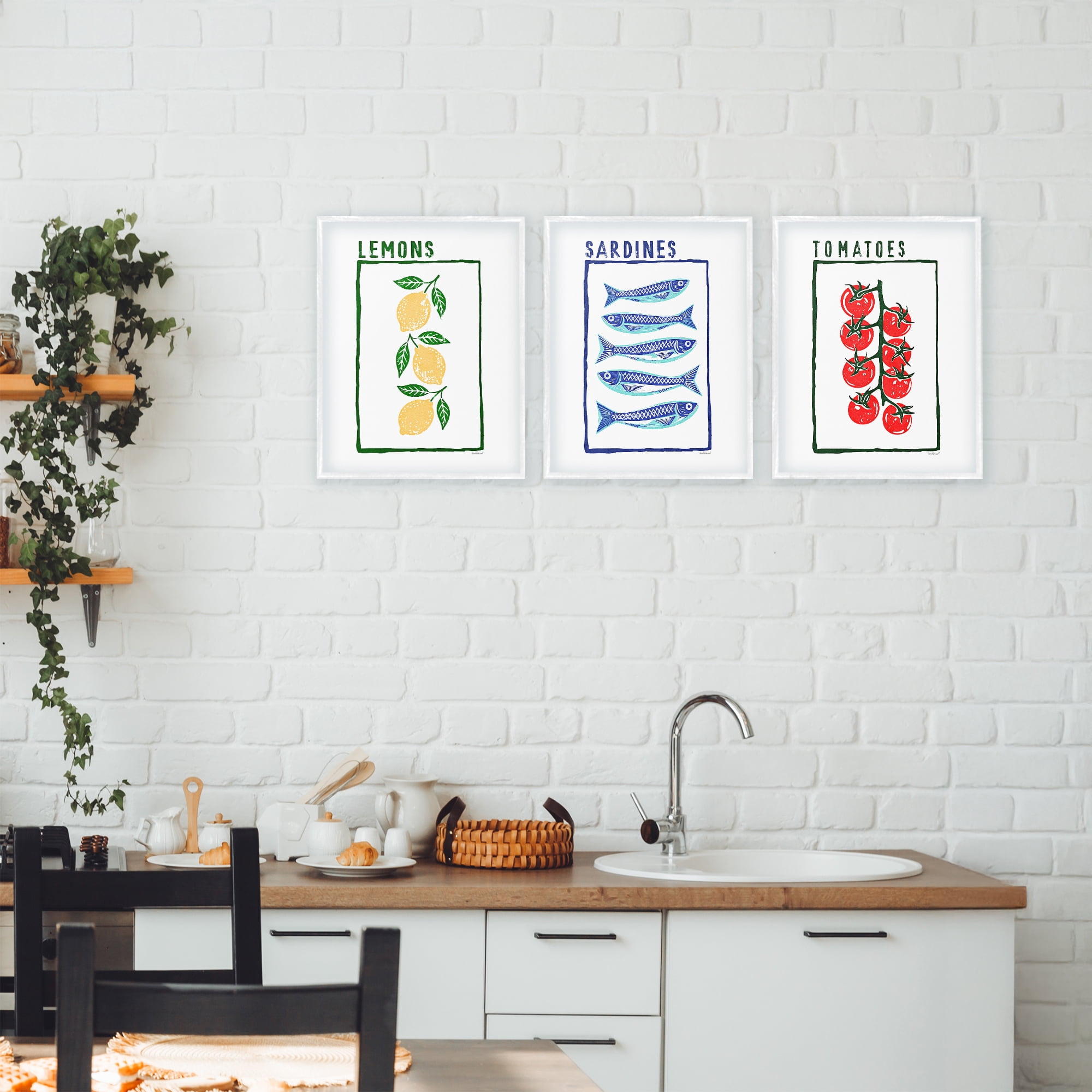 Stupell Industries Healthy Summer Foods 3 Piece White Framed Giclee Art Set, design by Amanda Greenwood