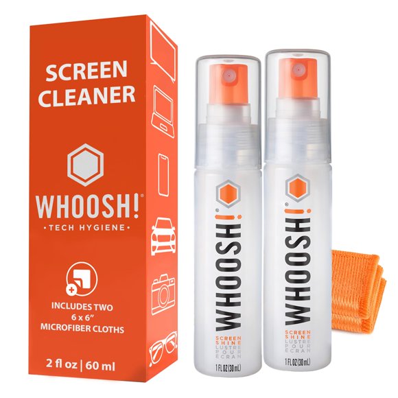 Limpiador de pantalla WHOOSH! Paquete de 2 unidades de 30 ml con paño de Screen Shine Go