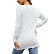 TEMOFON Women Long Sleeve v neck Shirts Comfy tunic top fall Solid Color Tops Casual Basic Tunic Loose Fall Blouse White Tee