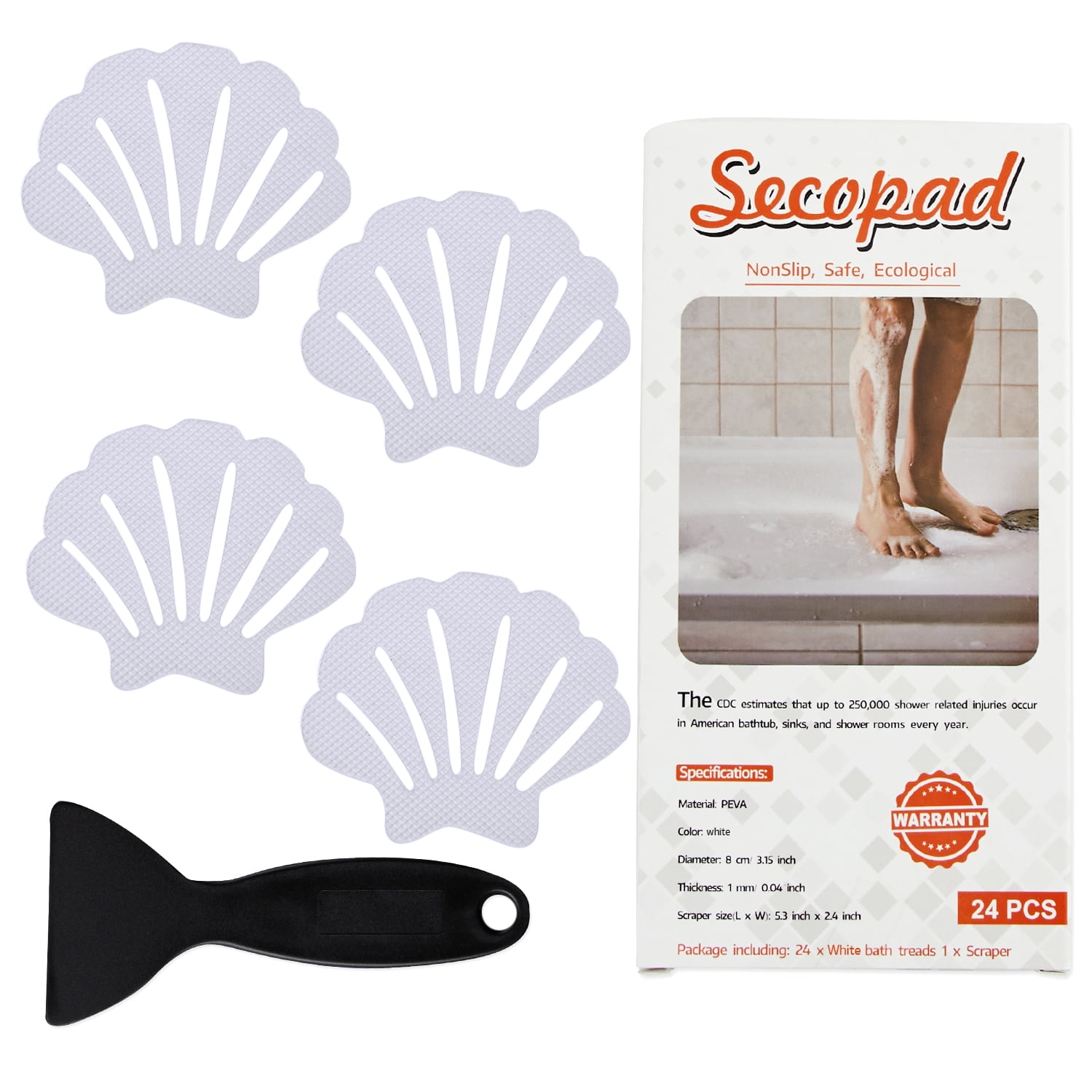 Secopad NonSlip Bathtub Stickers, 24 PCS Shell Safety Bathroom Tubs