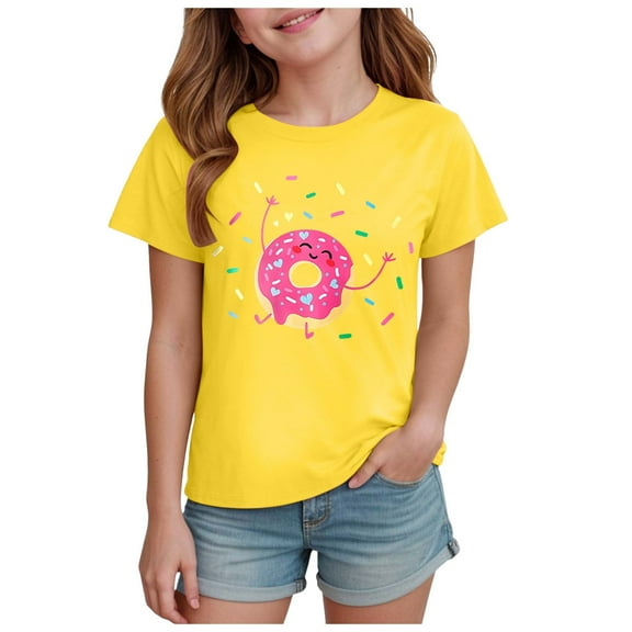 Gubotare Girl Top Fashion Girls' Short Sleeve T Shirt Short Sleeve Tee for Girls (Yellow,Size 7-8 Years)