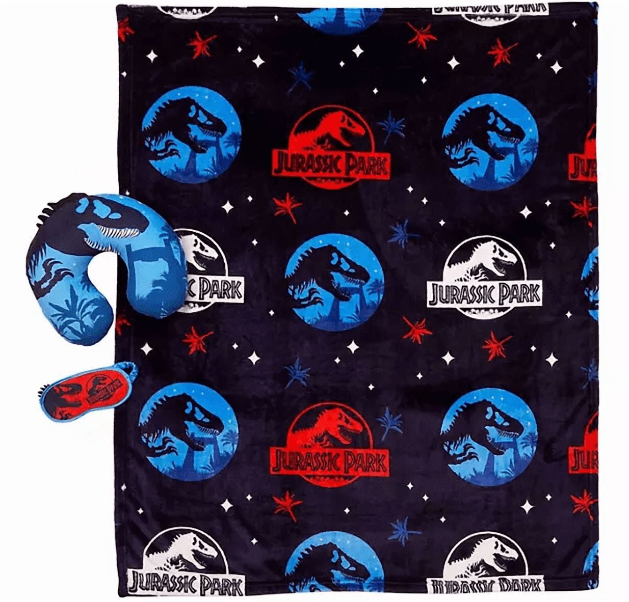 3-Piece Kids' Jurassic Park Travel Set – Throw Blanket, Eye Mask