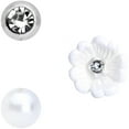 thumbnail image 2 of Body Candy 16G Womens 316L Stainless Steel 3Pc White Flower Labret Monroe Lip Ring Cartilage Tragus 5/16", 2 of 3
