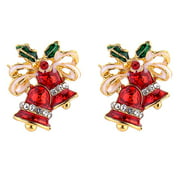 sailomarn Women Girls Enamel Bowknot Bell Eardrop Alloy Pierced Earbob Ear Stud Earrings Jewelry Christmas Gifts