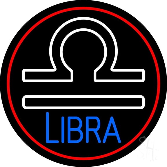 Libra Zodiac Border Red LED Neon Sign 26" Tall x 26" Wide - inches Black Square Cut Acrylic Backing, with Dimmer - Bright and Premium built indoor LED Neon Sign for Storefront.