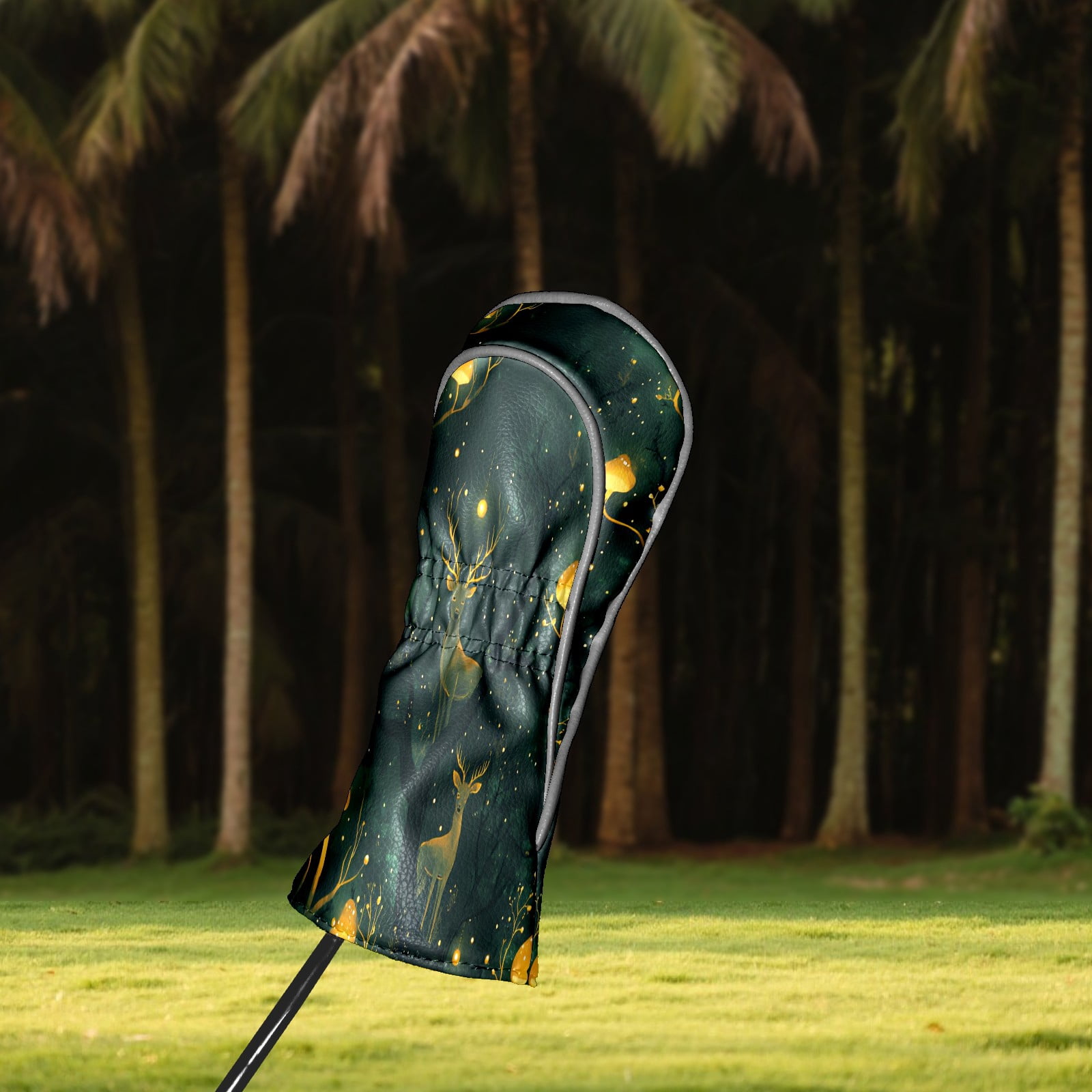 Golf Club Covers, Green DeerMushroom Premium PU Leather Driver Hybrid Putter Head Covers with Velvet Lining, Waterproof Golf Gifts for Men Women