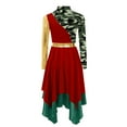 thumbnail image 5 of Aislor Girls Camouflage Print Color Block Liturgical Praise Dance Dress Long Sleeve Worship Lyrical Dancewear Burgundy 16, 5 of 7
