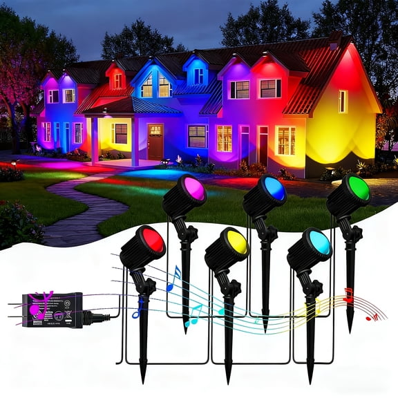 IP65 RGBW Christmas Spot Light | 120V Plug-in Remote Control, 16 Color Changing LED Landscape Spotlights for Yard, Garden, Lawn, House Decor