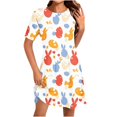 thumbnail image 1 of Vestido Corto para las Mujeres Cuello Redondo Manga Corta Impresa Suéter, Moda Casual Estilo Línea, 1 of 8