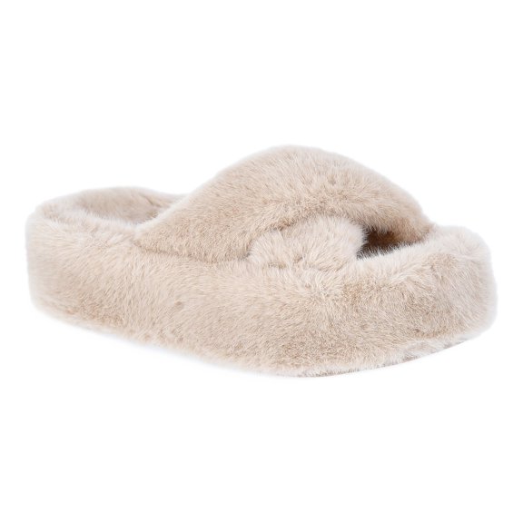 No Boundaries Women's Faux Fur Platform X-Band Slippers