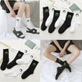 thumbnail image 2 of NEW Simple Black and White Women Japanese Fashion Moon Pattern Stockings Cotton  Socks BLACK, 2 of 7
