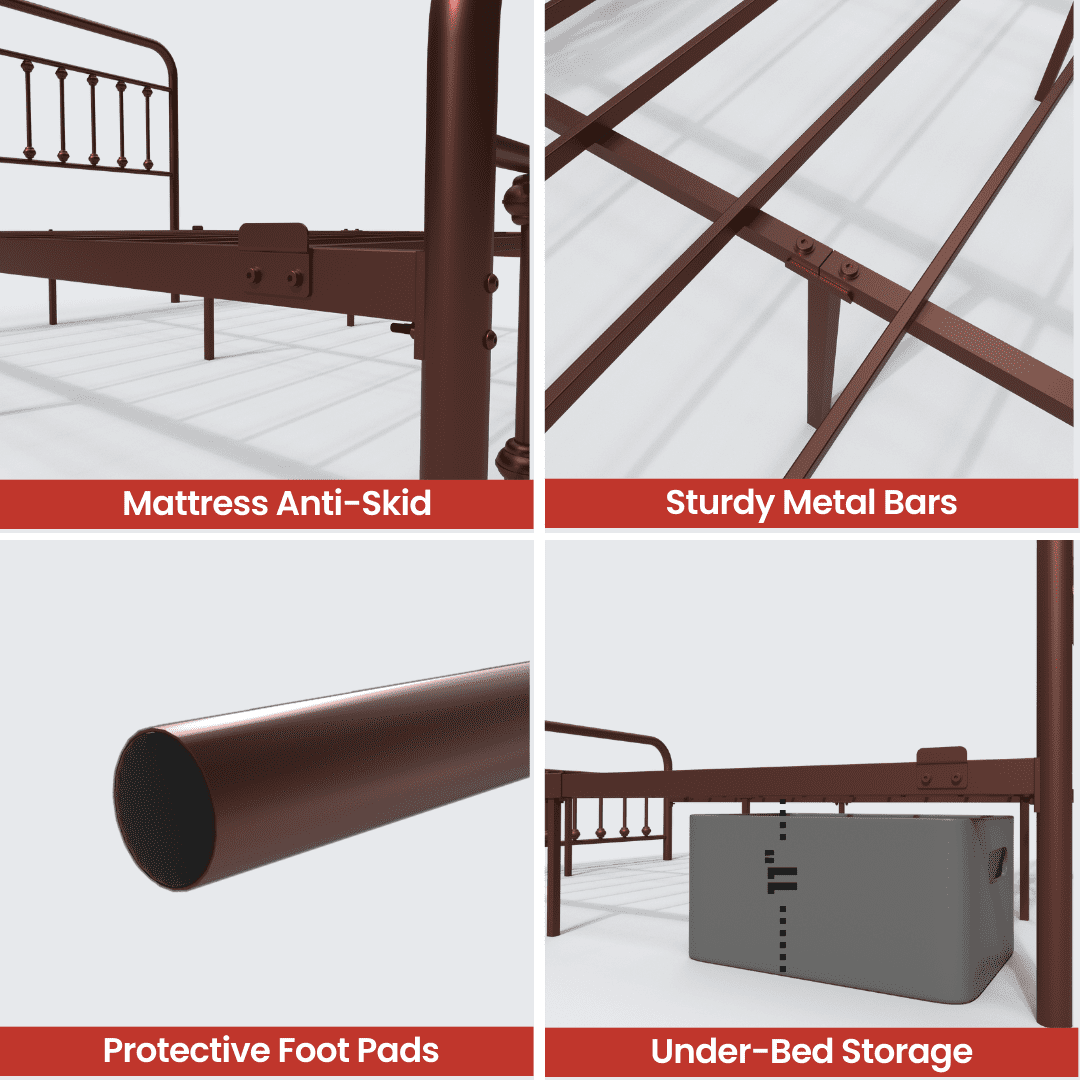 Golden Gate Beds Vintage Wrought Iron BedFrame with Classic Metal Platform Base, Headboard and Footboard, No Box Spring Needed, Easy Assembly, Mattress Base , Noise-Free, Sleek Brown Finish,Full Size