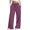 thumbnail image 2 of Nestiefly Wide Leg Sweatpants Women Baggy High Waist Workout Yoga Pants with Pockets | Loose Fit Drawstring Sweat Pants,Fall Clothes Dark Purple M, 2 of 6