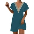 thumbnail image 1 of Birdeem Mode Femmes Été Solide Décontracté Col en V Manches Courtes Robe en Dentelle pour Vacances, 1 of 7