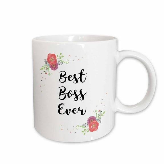 3drose, Floral Best Boss Ever Pretty Watercolor Pink Flowers Female Boss Gift, 11oz Mug
