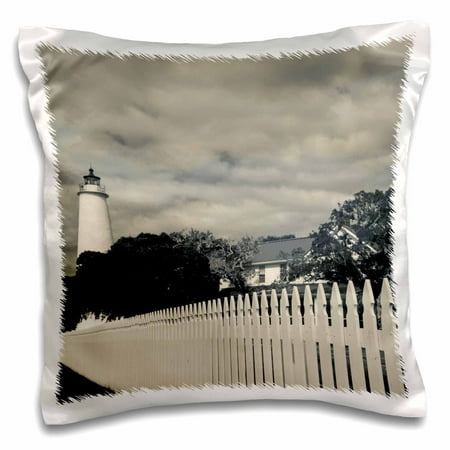 3dRose North Carolina, Cape Hatteras, Ocracoke Lighthouse. Black and White - Pillow Case, 16 by