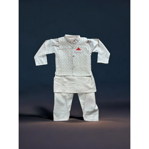 Peach Color Traditional Kurta, Pajama and Coat Set for Boys, Cultural Wear, 318