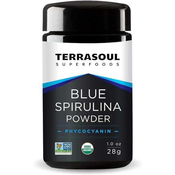 Terrasoul Superfoods Organic Blue Spirulina Powder (in Miron Glass Jar), Phycocyanin, 1 oz (28 g)