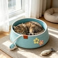thumbnail image 5 of Round Cotton Rope Woven Pet Bed Washable Scratch Resistant Cat Basket Bed Comfort Sleeping Nest for Small Medium Dogs & Cats, Blue 48cm, 5 of 6