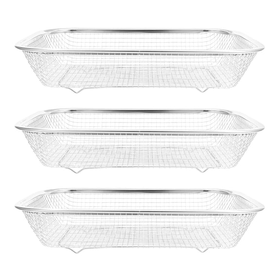 UPGRATOR 3-Piece Stainless Steel Sink Colander Basket Set, Plated Rectangle Mesh for Vegetable and Food Drainage