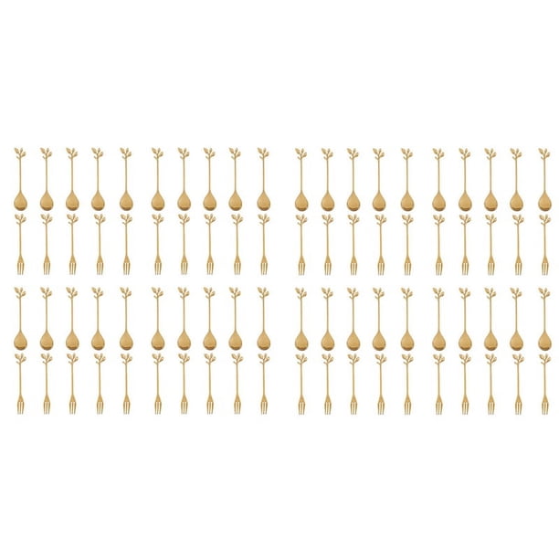 40 Cuchara + 40 Tenedores Hoja de Acero Inoxidable Cuchara para Pastel de Café Tenedor Cucharas para Postre, Dorado