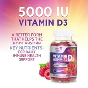 Vitamin D3 Gummies 125 mcg (5000 IU) Per Serving - 3X Strength Immune Support & Bone Support, Vitamin D Gummy Dietary Supplement, Natures Berry D Vitamin Supplement, Raspberry Flavored - 120 Gummies