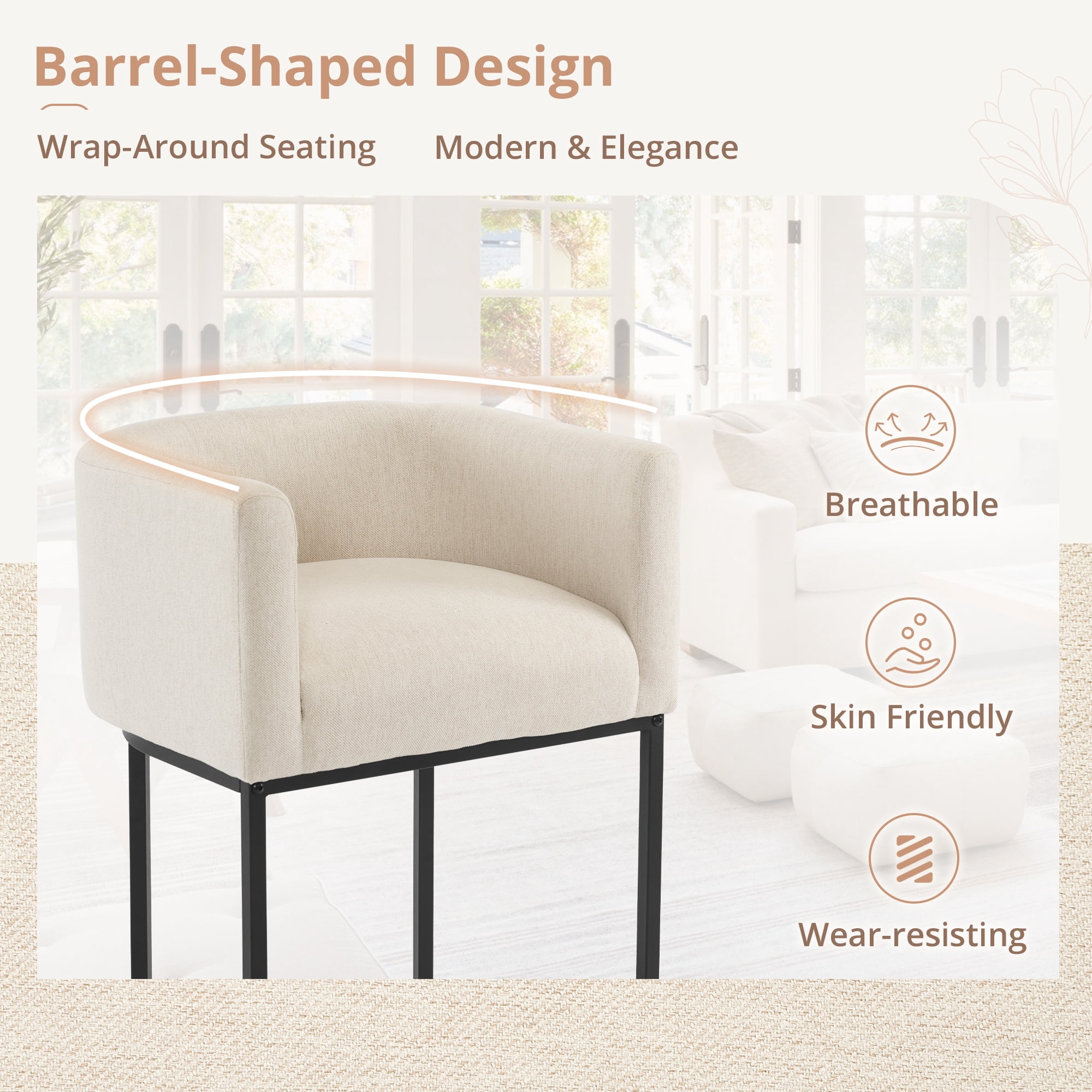 Dycanpo 27" H Modern Bar Stools Set of 4 with Back and Arms, for Home Kitchen, Linen Color