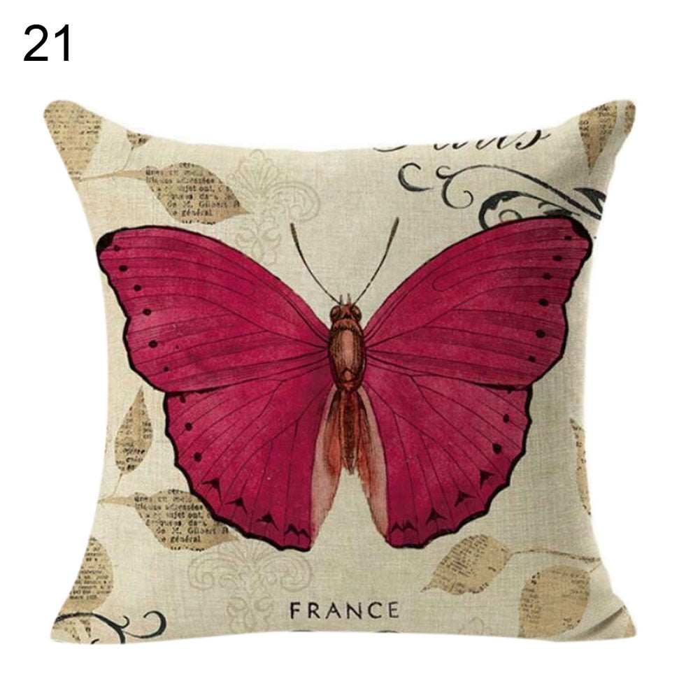 Cushion Butterfly Cover Pattern Decorative Pillow Case Linen Square Throw 