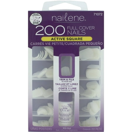 Fing'rs Nailene Full Cover Nails, Active Square with Glue  200 (Best Nail Glue For Fake Nails)