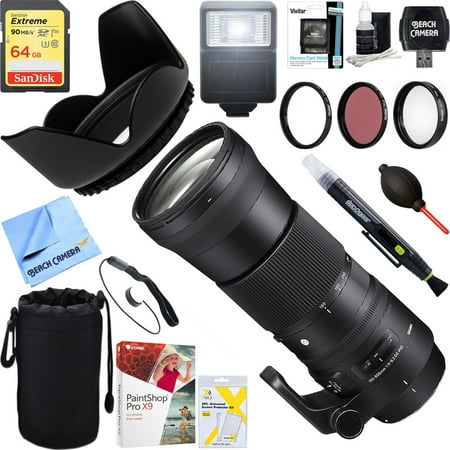 Sigma (745-306) 150-600mm F5-6.3 DG OS HSM Zoom Lens Contemporary for Nikon DSLR Cameras + 64GB Ultimate Filter & Flash Photography (Best Dslr Lens For Car Photography)
