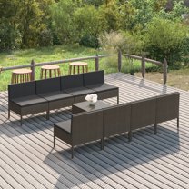 vidaXL 9 Piece Patio Lounge Set with Cushions Poly Rattan Gray