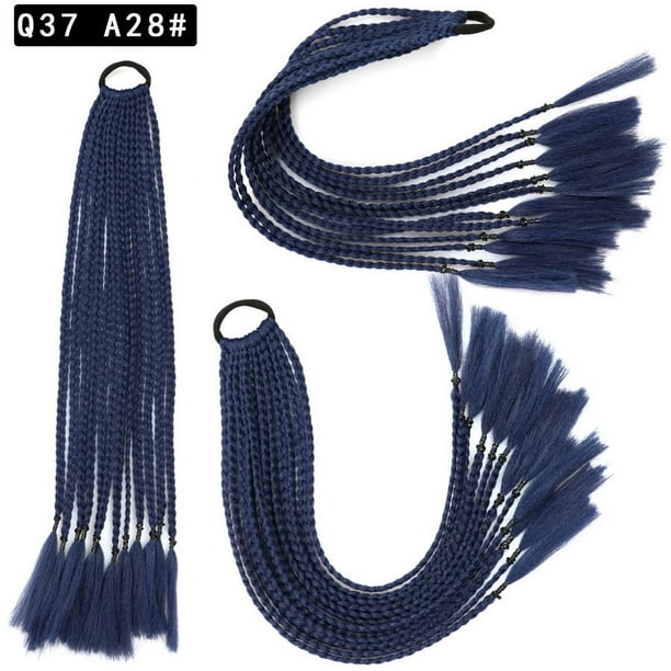 Zhuge 2 piezas de extensiones de cabello trenzado de colores, accesorios para extensiones de cabello trenzado con bandas de goma sintéticas para mujeres, azul Nvay