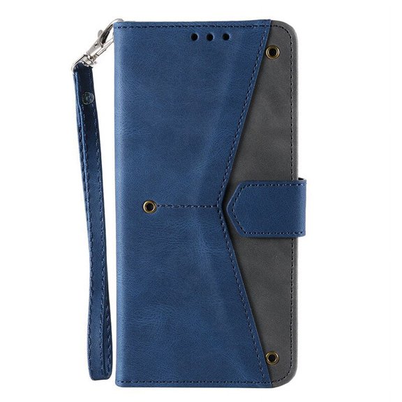 Leather Wallet Case Compatible with Samsung Galaxy S23 Ultra with Lanyard Strap Flip Kickstand Case-Blue