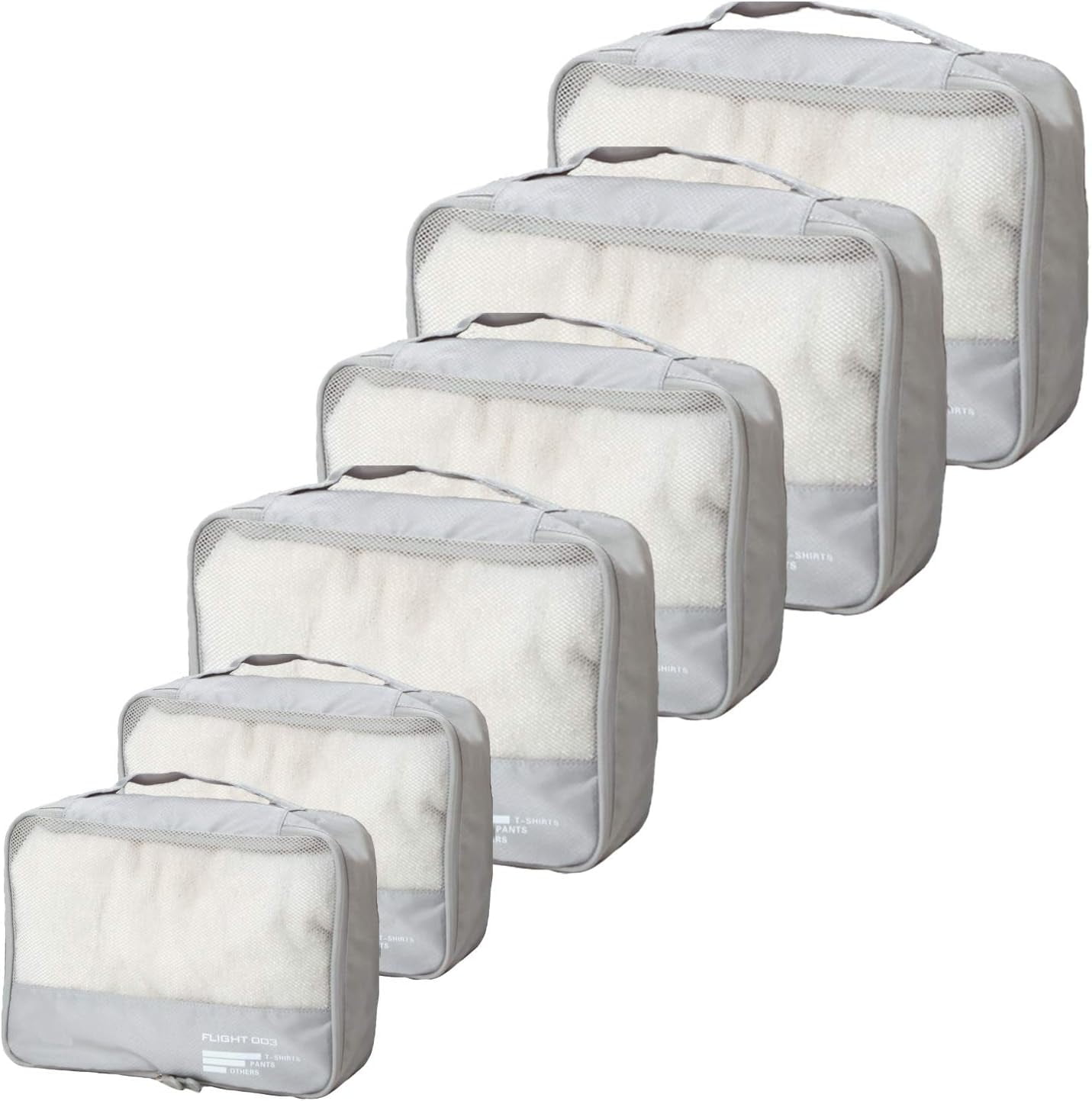 6-Piece Packing Cubes Set – Travel Luggage Organizers, Lightweight Nylon – 2 Large + 2 Medium + 2 Small Sizes – Breathable Mesh, Strong Zipper – Black/Navy Blue/Gray/Sky Blue