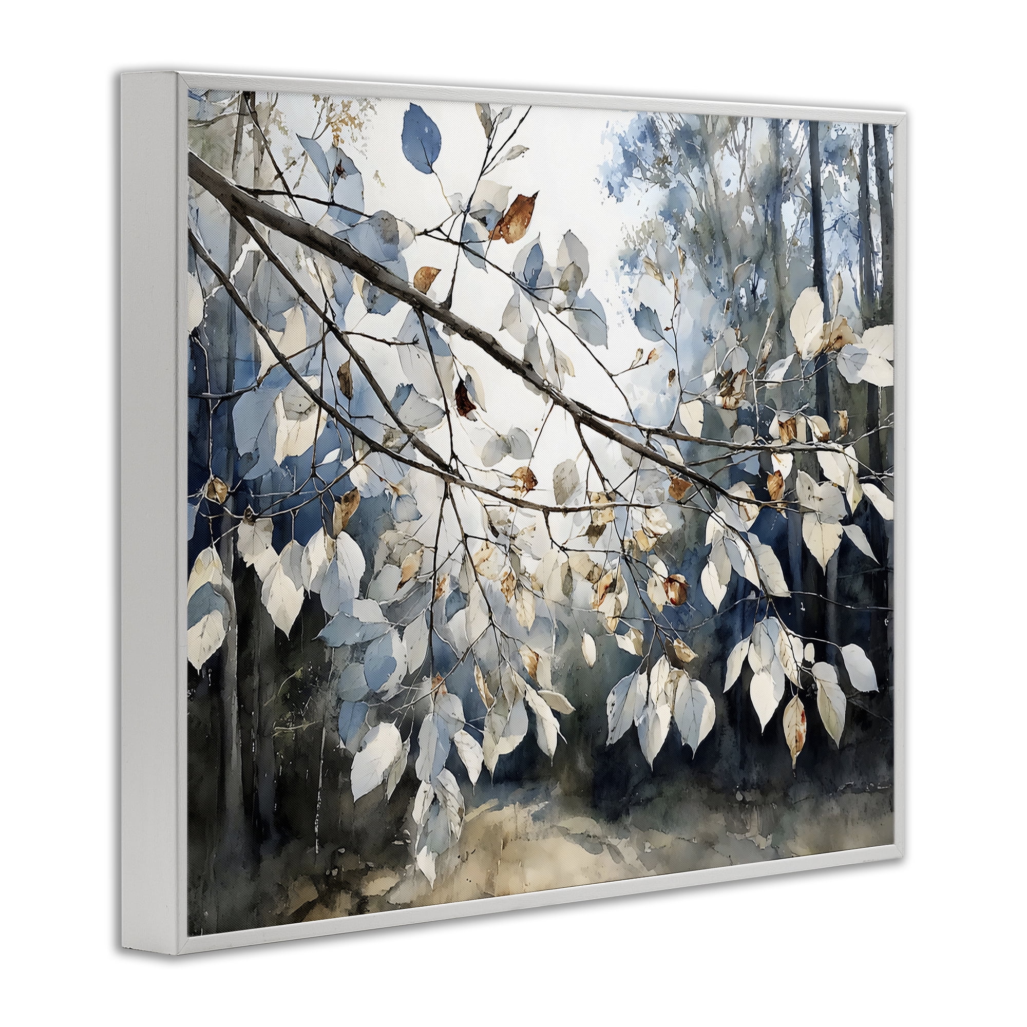 Stupell Industries Blue Fall Branch Leaves White Framed Giclee Art, design by Franklyn Gregory